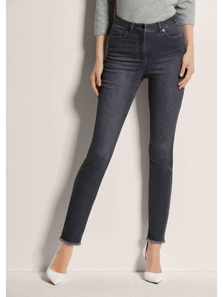 

MADELEINE Узкие джинсы средней посадки с бахромой, серого цвета