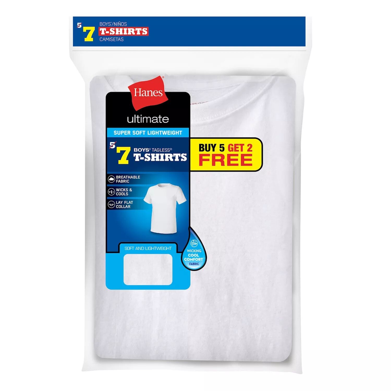 Для мальчиков 4–20 лет футболки Hanes Ultimate Super Soft Cool Comfort 5 + 2 бонусных набора Hanes
