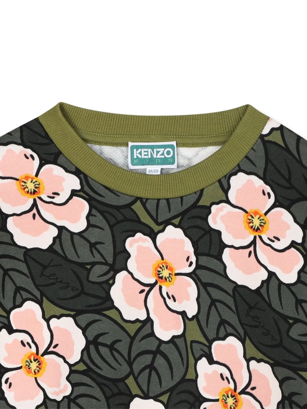 Толстовка с цветочным принтом Kenzo Kids, зеленый — фото 3