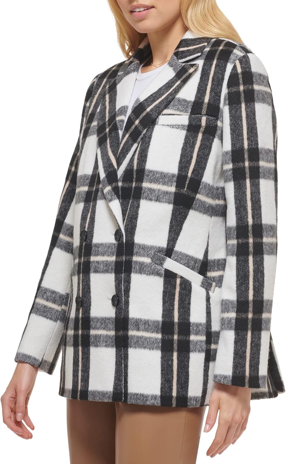 Женский двубортный пиджак Levi's из шерстяной смеси, Black/White Window Plaid — фото 4