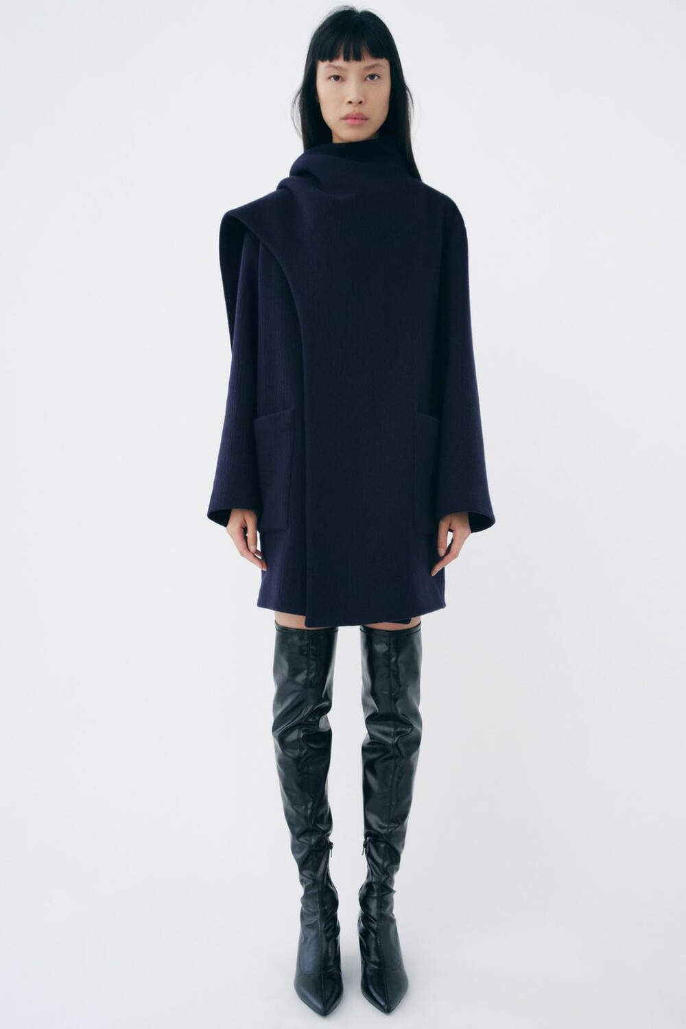 

Пальто-шарф из шерстяной смеси ZARA, темно-синий