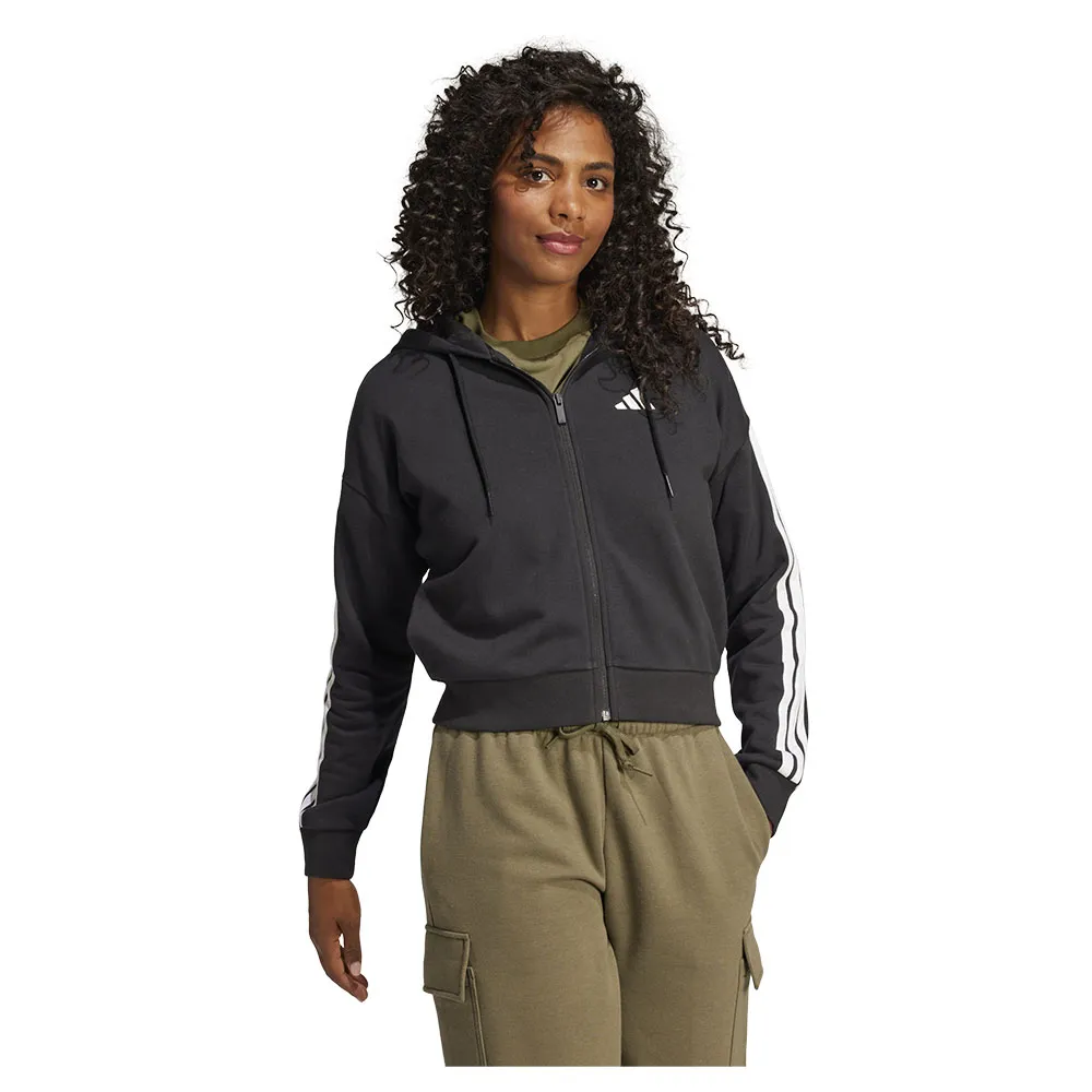 Толстовка adidas Essentials 3 Stripes French Terry full zip, черный — фото 4