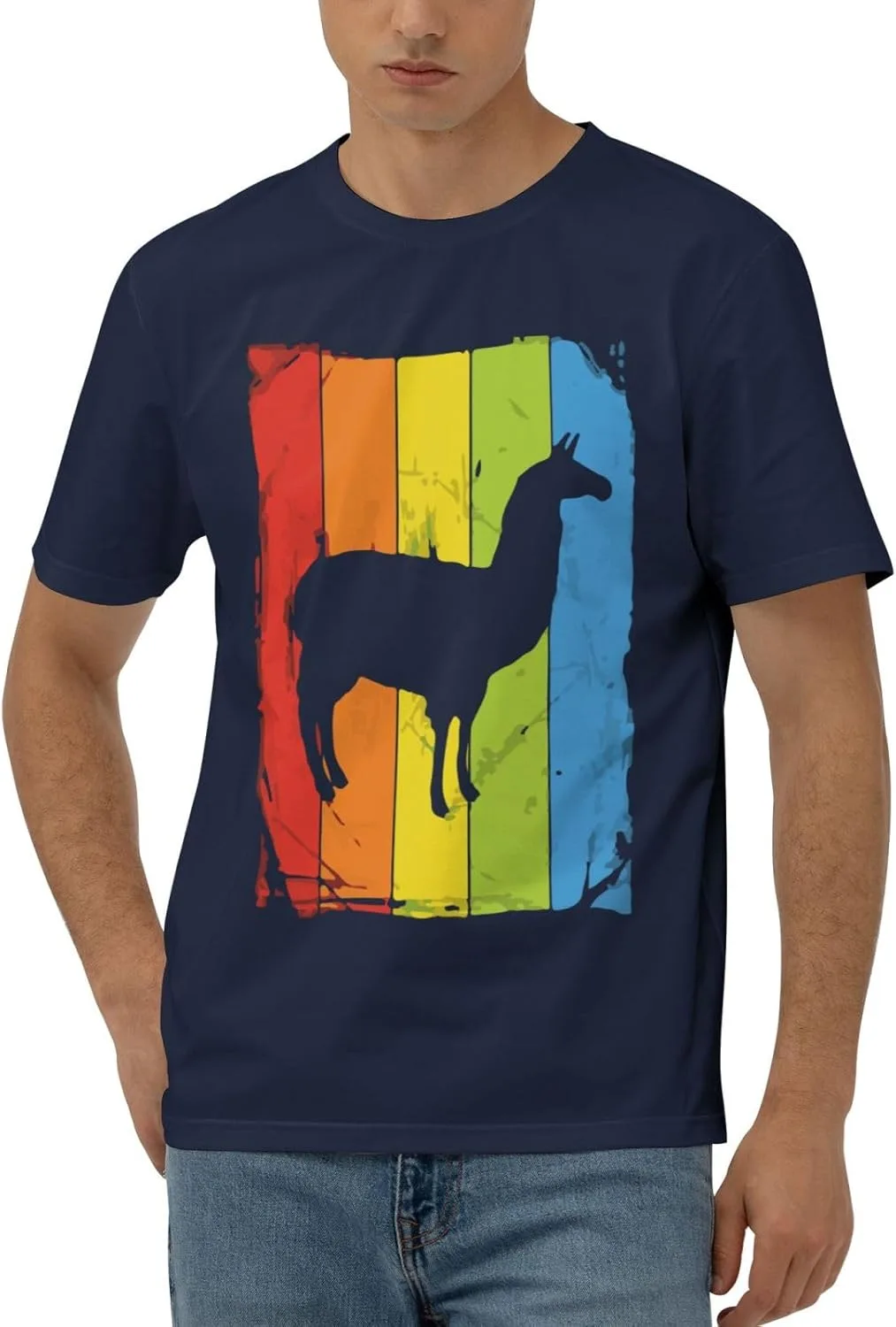 

Футболка мужская с коротким рукавом Colourful Llama, черная, хлопок, быстросохнущая JYEXSEIZ