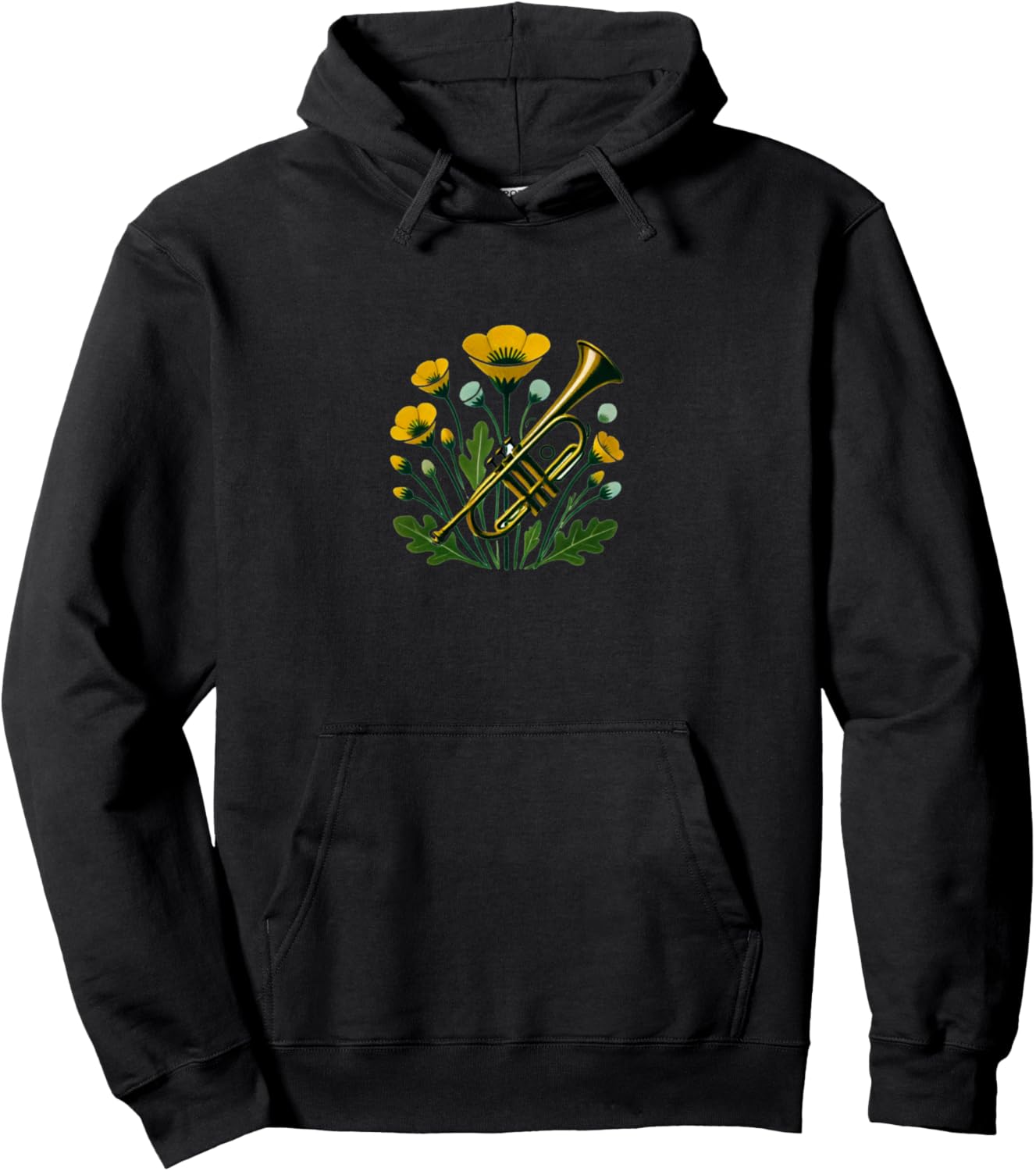 

Худи с изображением трубы и цветочным рисунком трубы Vintage Trumpets Arts Snugg, черный