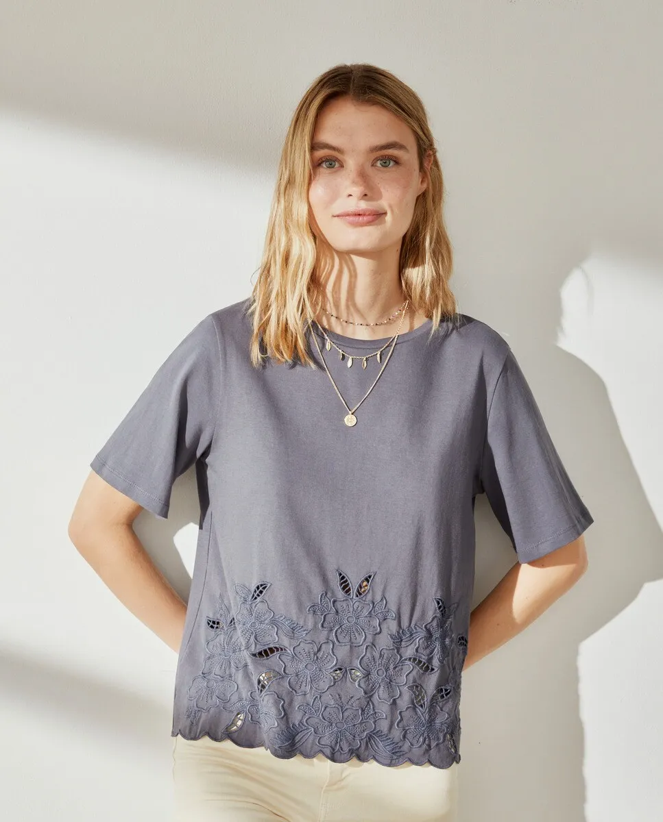 

Женская футболка с вышивкой по краю Southern Cotton, цвет Plomo