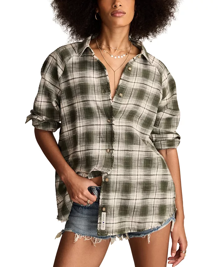 

Женская туника в клетку с застежкой на пуговицы Lucky Brand, зеленый
