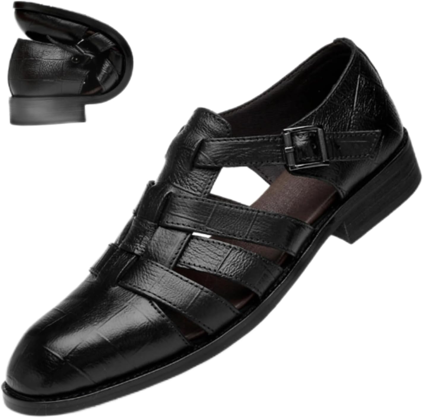 

Мужские сандалии RUMITY с плоской и выдолбленной подошвой, летняя обувь из кожи, имитация кожи PU, мягкие и дышащие сандалии, размеры 38-48, черный