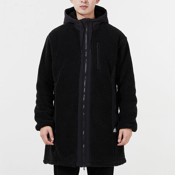 Куртка fleece stay warm mid-length hooded logo jacket black Adidas, черный — фото 2