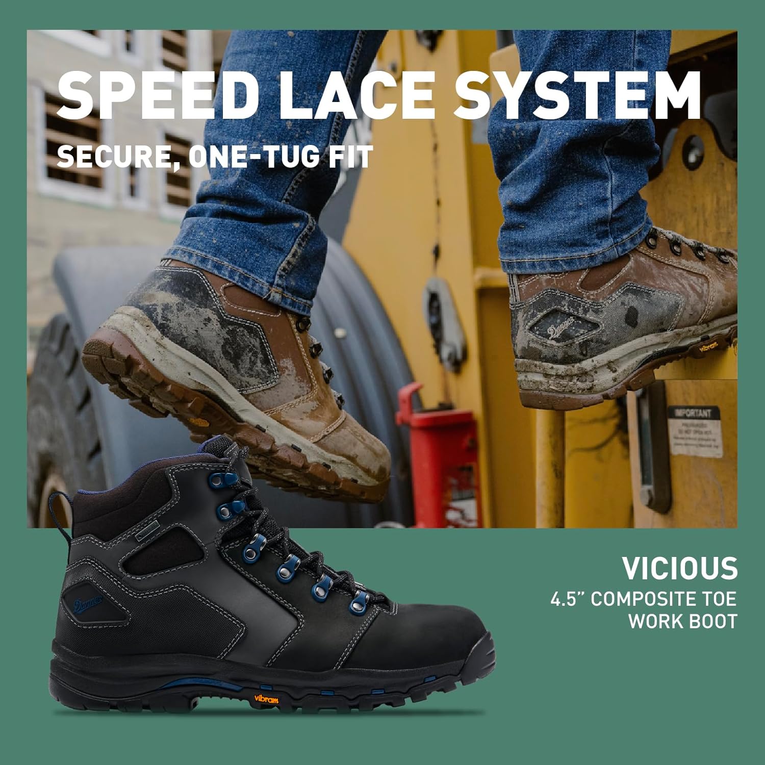 Ботинки Danner Vicious с композитным носком 4,5 для мужчин - из кожи полного зерна с дышащей подкладкой Gore-Tex, системой быстрого шнурования и подошвой с нескользящей пяткой, черный/синий — фото 2