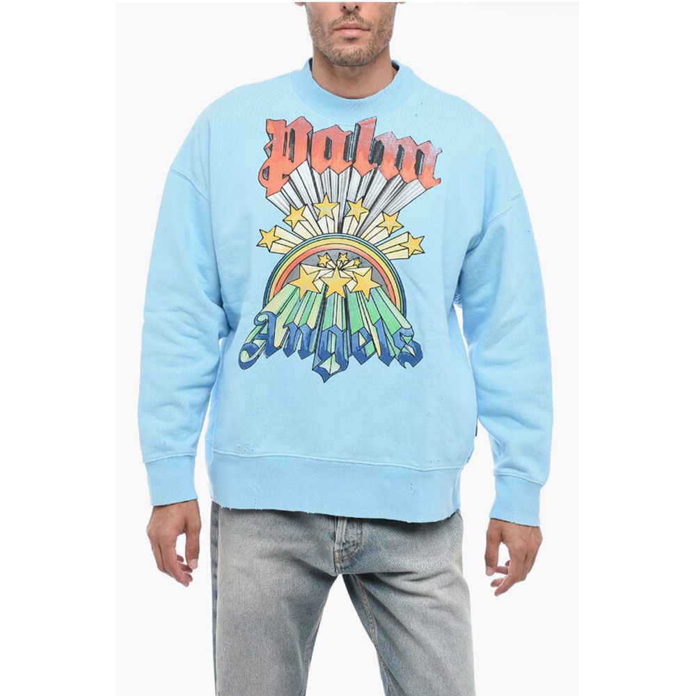 

Толстовка RAINBOW из начесаного хлопка с круглым вырезом Palm Angels, Light Blue