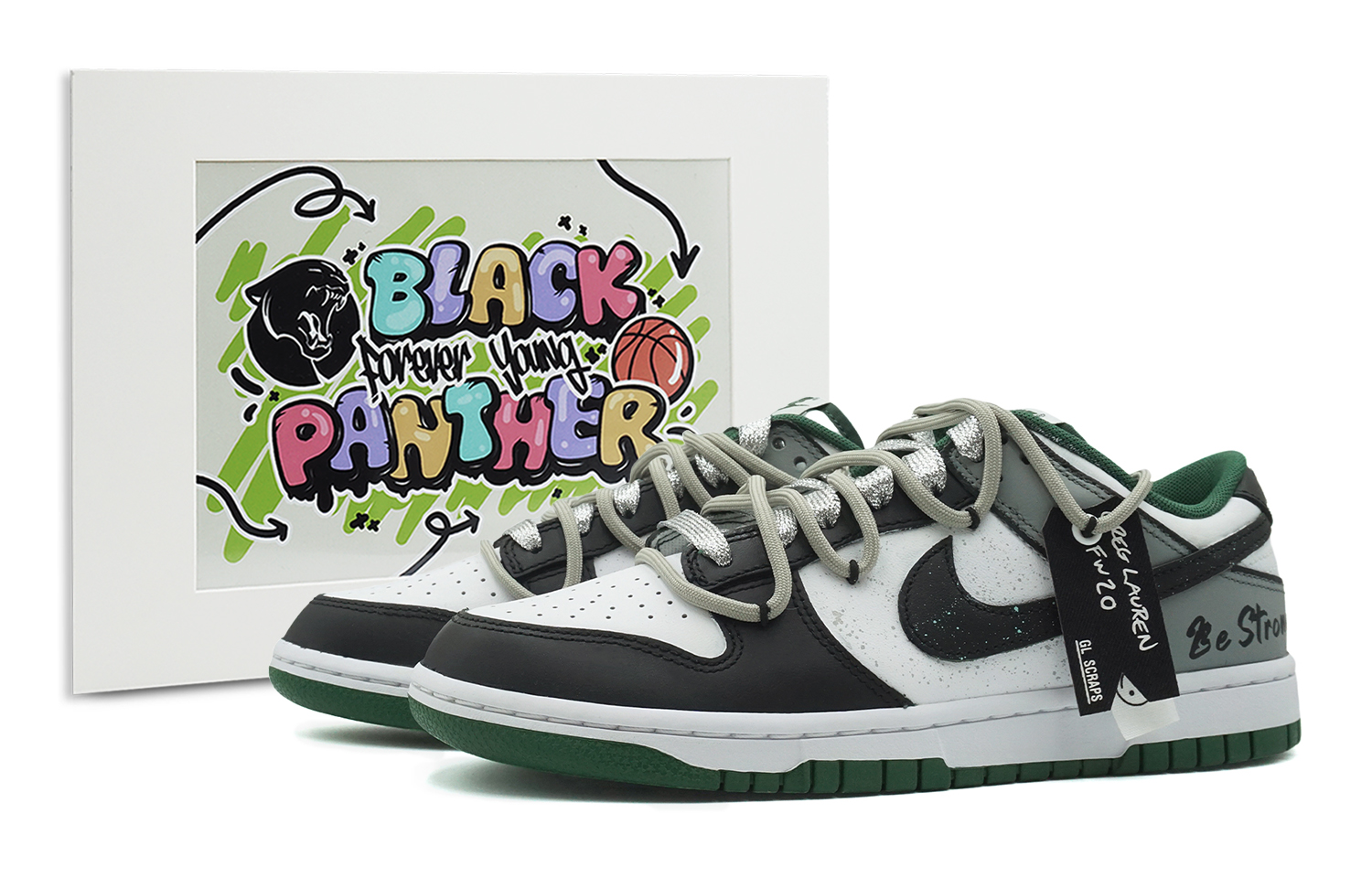 

Кроссовки Nike Dunk Skateboarding Shoes Unisex Low-top Black/white/green, зеленый