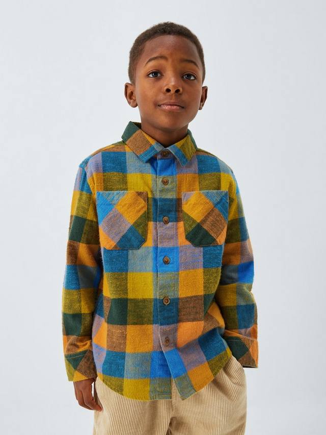 

Детская рубашка с клеткой баффало с длинными рукавами John Lewis, Multi Check