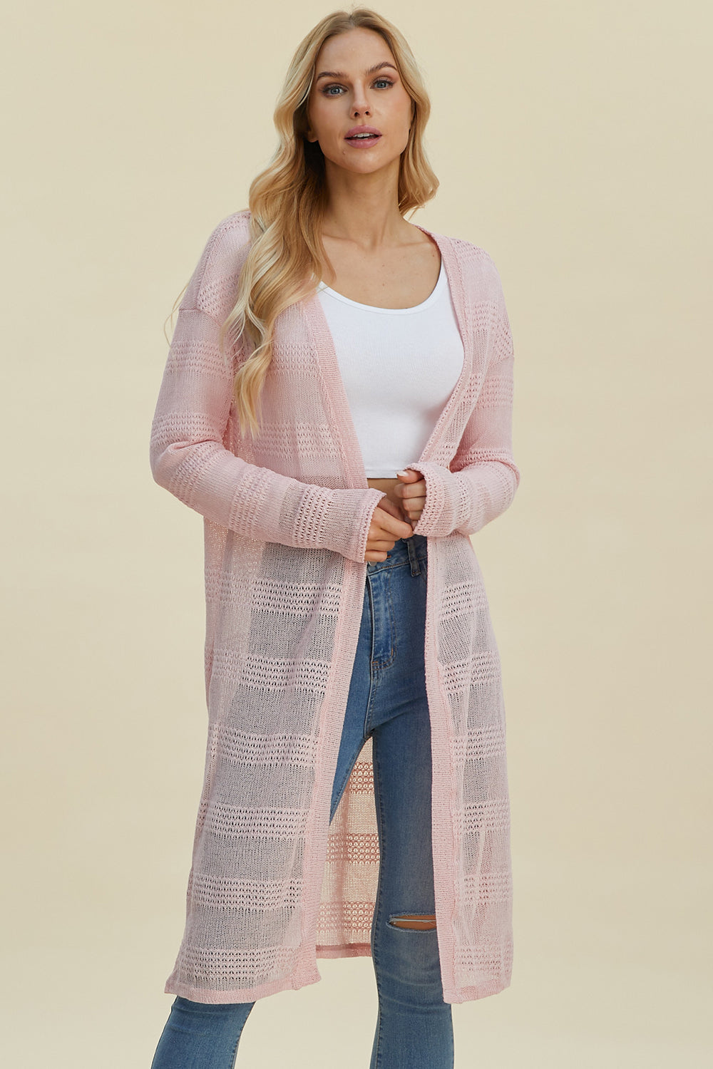 

Длинный кардиган с открытым передом в натуральную величину FASHNZFAB, цвет blush pink
