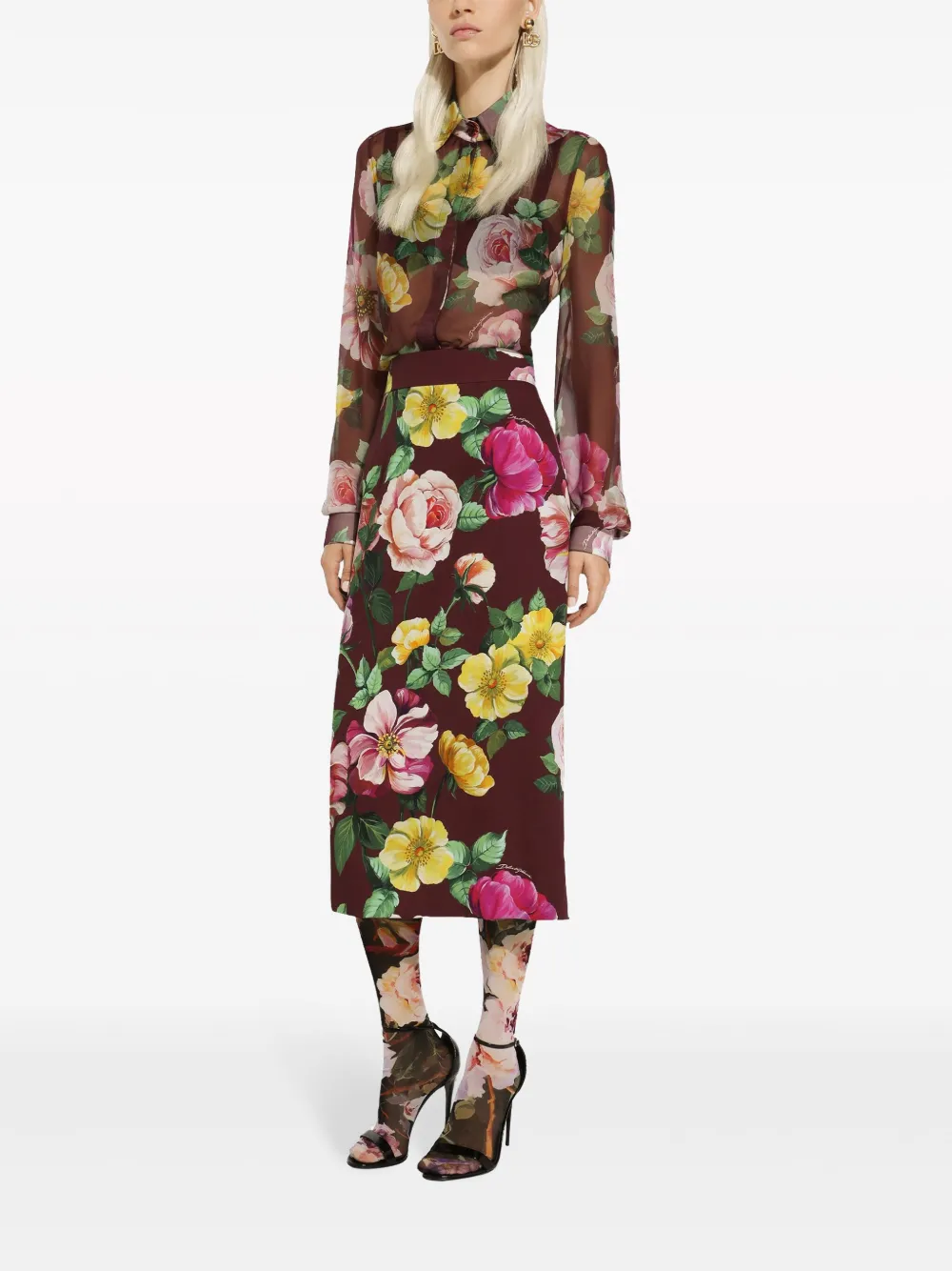 Шелковая блузка с принтом DOLCE & GABBANA, красный — фото 2