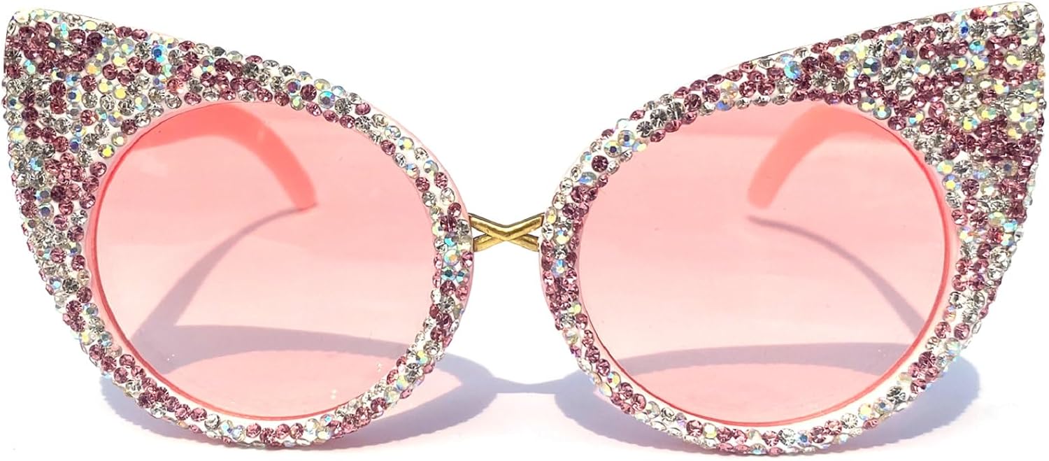 

Модные солнцезащитные очки с блестками и стразами, защита от ультрафиолета UV400, розовые, для женщин, в стиле диско, для вечеринок, с бриллиантами, в форме «кошачьих глаз» mincl, Pink