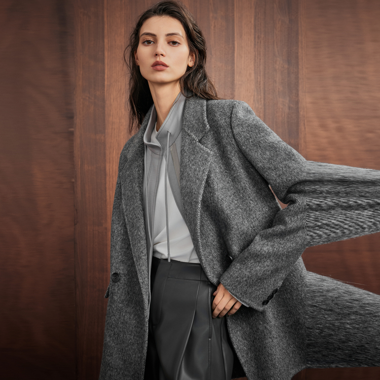 

ELLE Пальто женское Medium Gray с воротником стойкой и умеренно прямым кроем