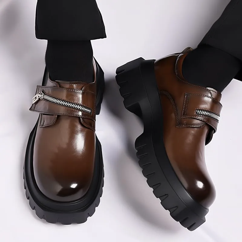 Туфли Men's Fashionable Lightweight Thick-Soled Casual Leather Shoes TGRNFHKPYY, коричневый — фото 4