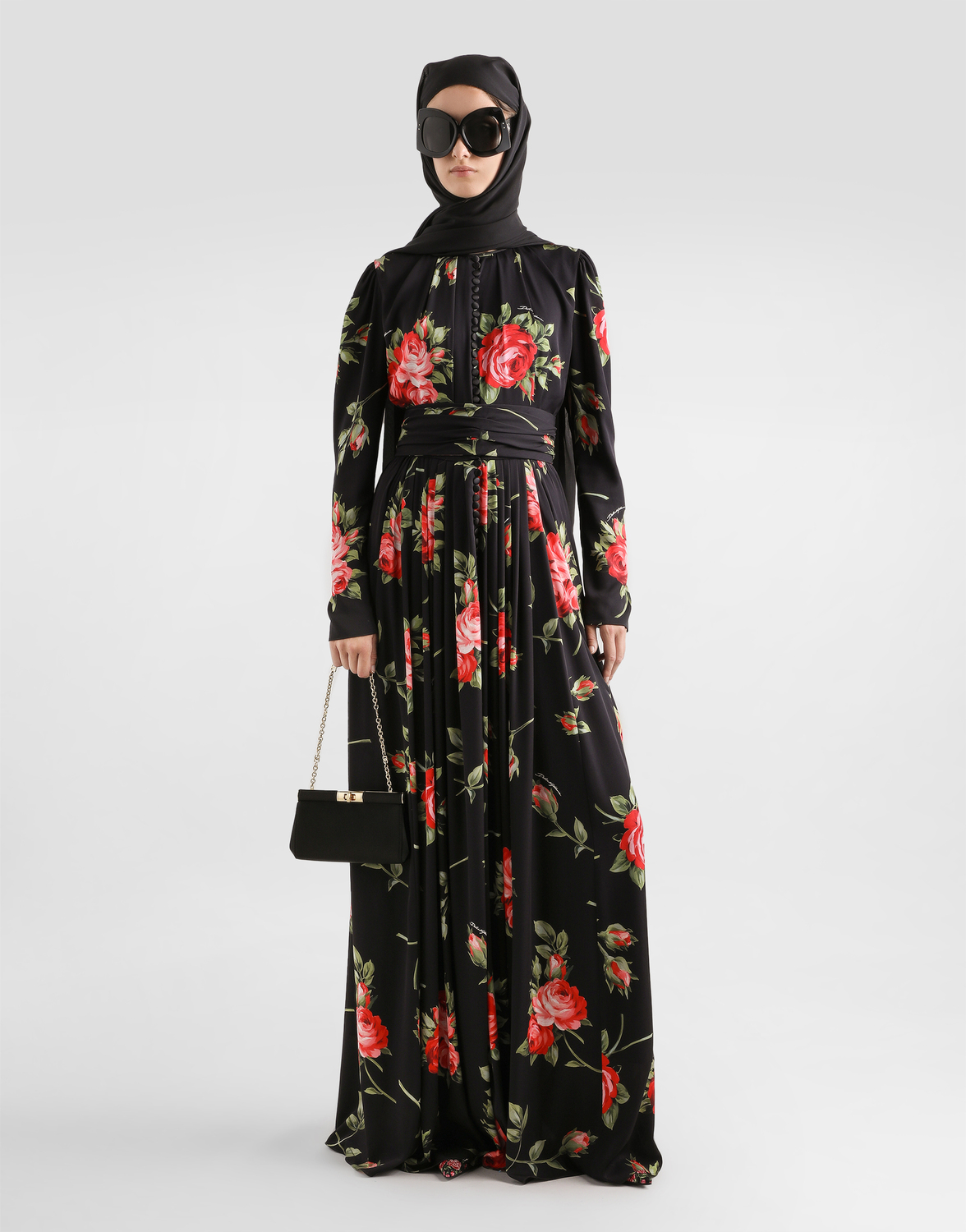 Платье из крепа с принтом "букет роз" DOLCE & GABBANA, мультиколор — фото 2