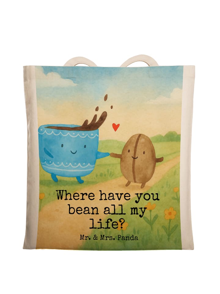 

Mr. & Mrs. Panda Белая тканевая сумка с рисунком кофейных зерен и надписью