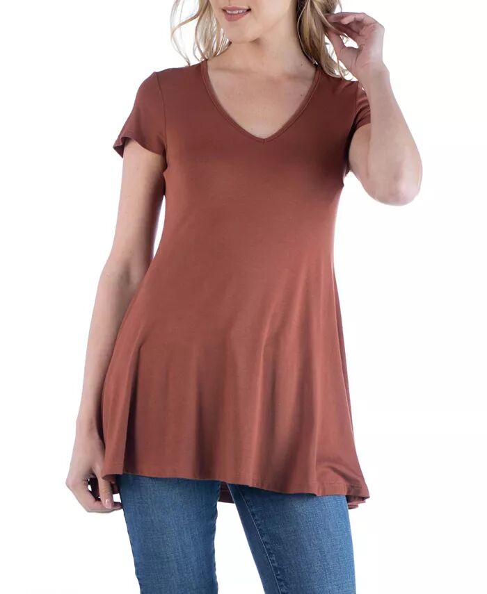 

Женская туника свободного кроя с коротким рукавом 24seven Comfort Apparel, коричневый