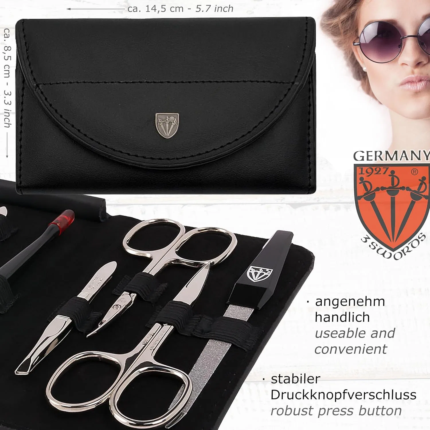 Маникюрный набор «Romagna» из 7 предметов в черной коже от DREI SCHWERTER ‎Drei Schwerter, Black - Genuine Leather — фото 4