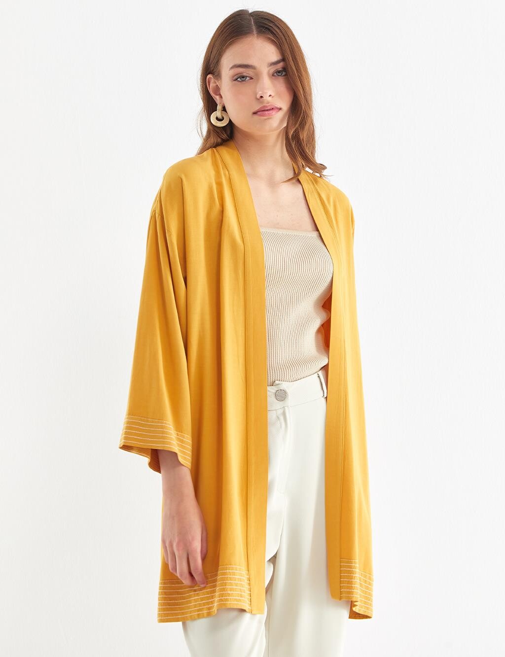 

Абая KYR Embroidered Low Sleeve Wear-Go Mustard KYR