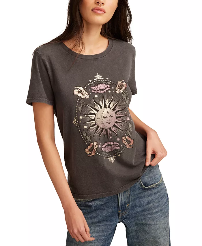 

Женская хлопковая футболка с круглым вырезом Celestial Floral Sun Lucky Brand, черный