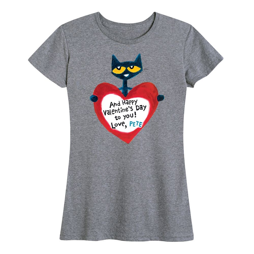 

Женская футболка Pete The Cat Pete Valentine с сердечком и рисунком Licensed Character, цвет Heather Gray