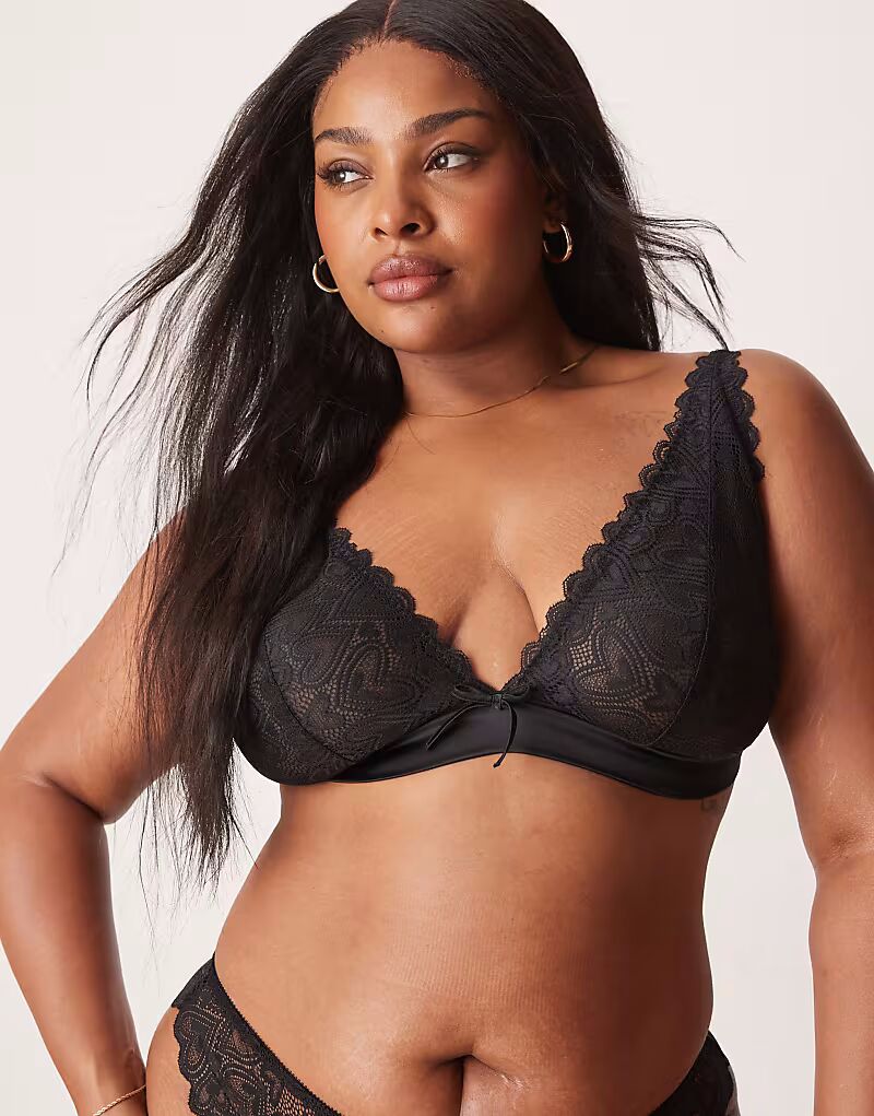

Мягкий бюстгальтер с высоким лифом и корсетом из кружева ASOS DESIGN Curve Blake черного цвета