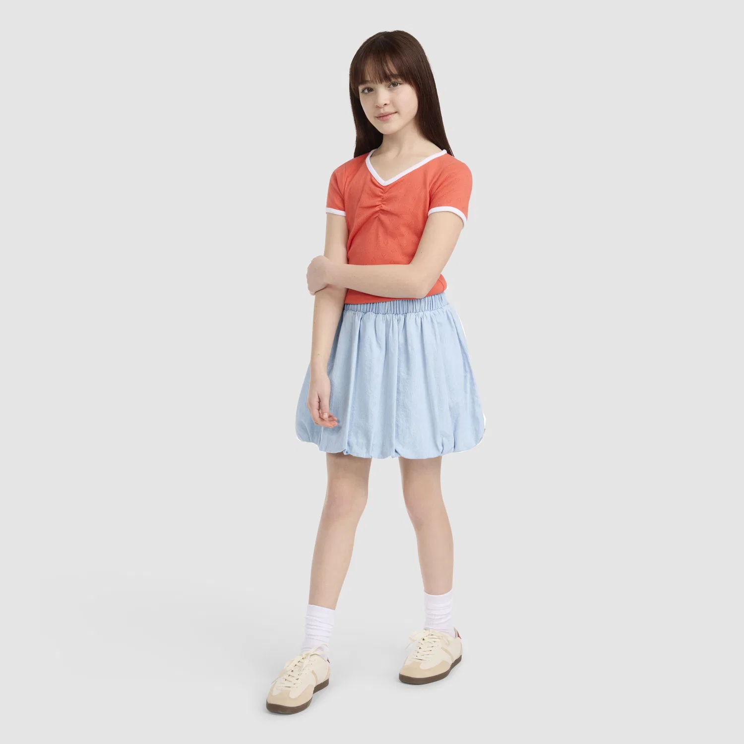 Джинсовая юбка-шорты с объемными рукавами для девочек 7-16 лет Levi's, Light Wash — фото 4