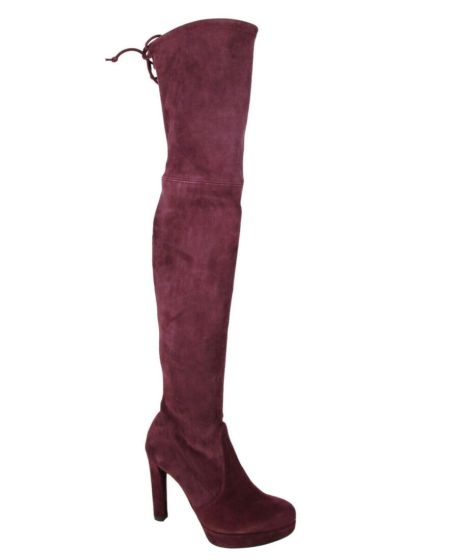 Женские замшевые ботинки на платформе Stuart Weitzman выше колена, цвет Bordeaux — фото 4