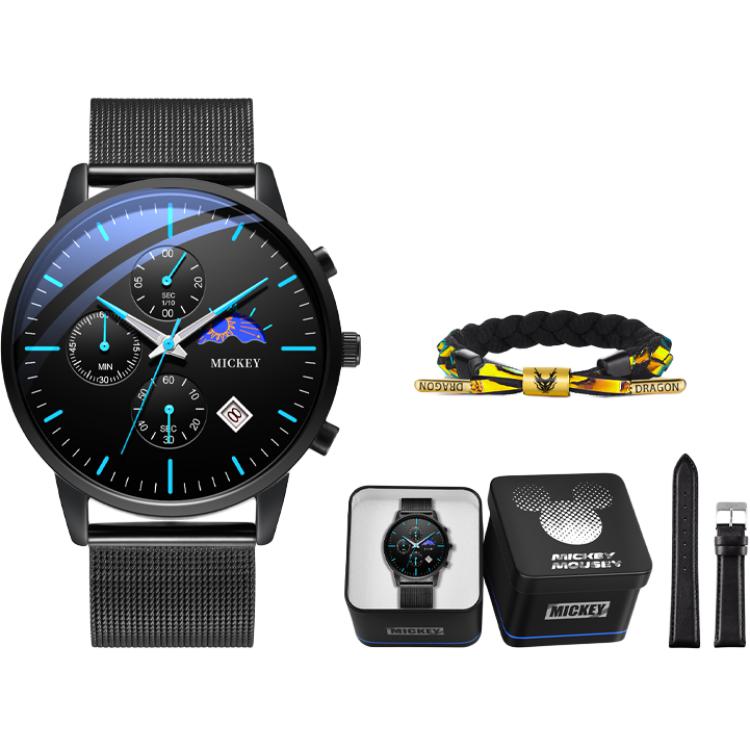 

Disney Часы Men's Moon Phase Collection Quartz Movement Alloy Strap Watch Men's Watch Black Dial, Mechanical Wind-Night Wind Blue[Disney Box+Strap+Bracelet]