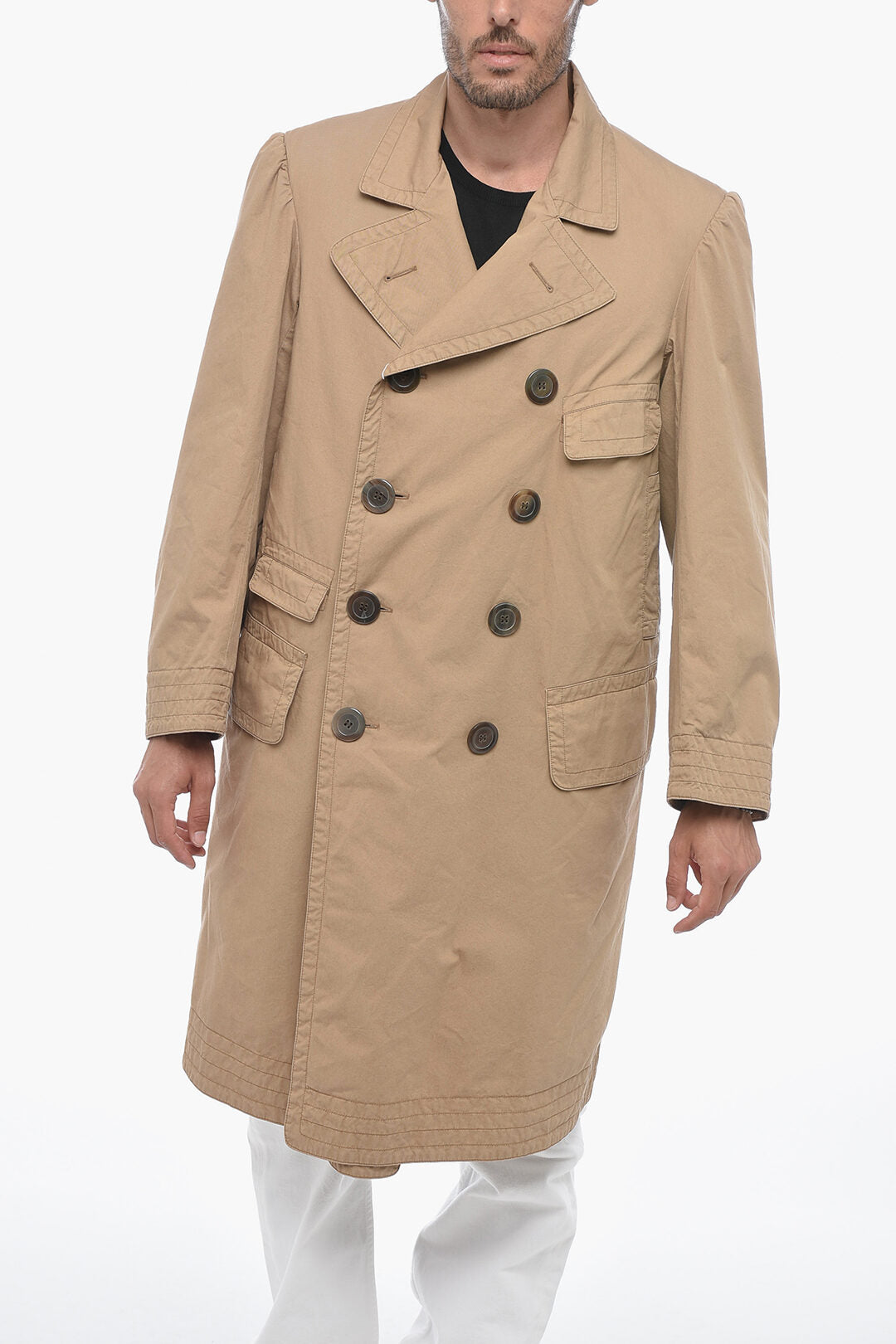 

Хлопковый тренчкот Maison Margiela MM10 с множеством карманов и двубортным воротником, бежевый