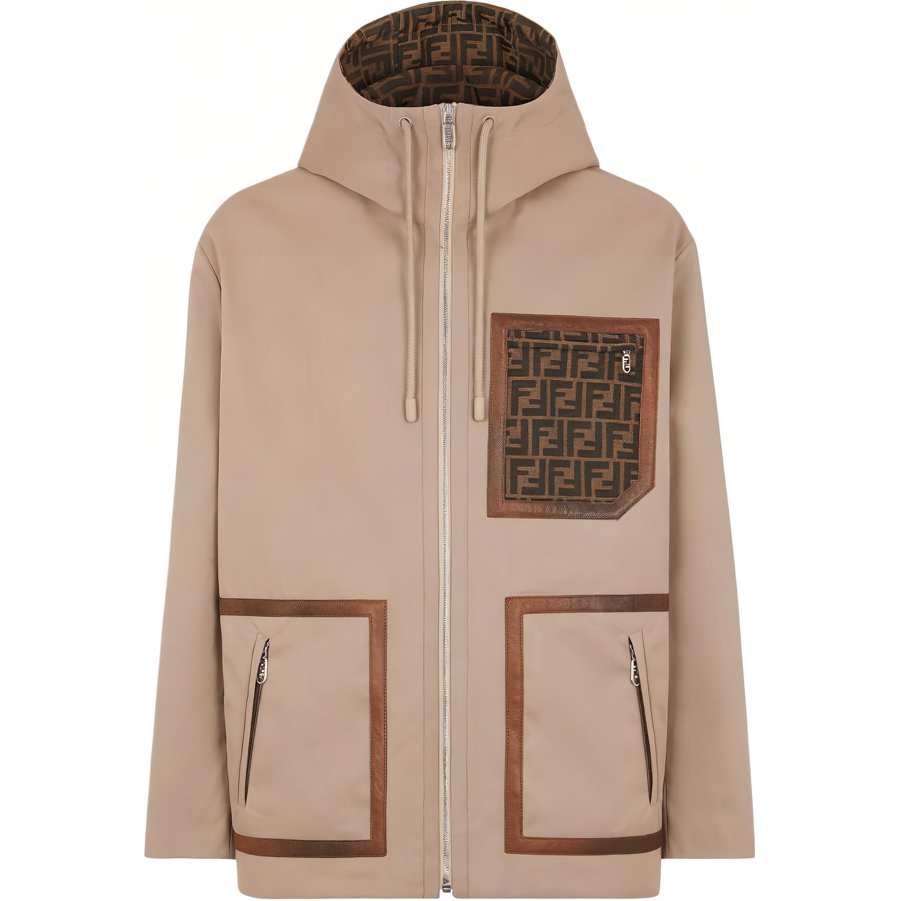 Фф Жаккардовая Короткая Парка с Капюшоном FENDI, Бежевый — фото 2
