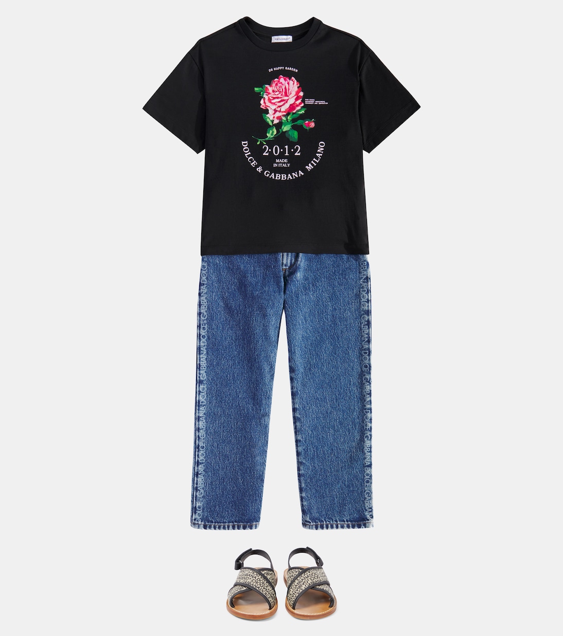 Сандалии из парусины с кожаной отделкой и логотипом Dolce&Gabbana Kids, Dg Nero F.Do Beige — фото 2