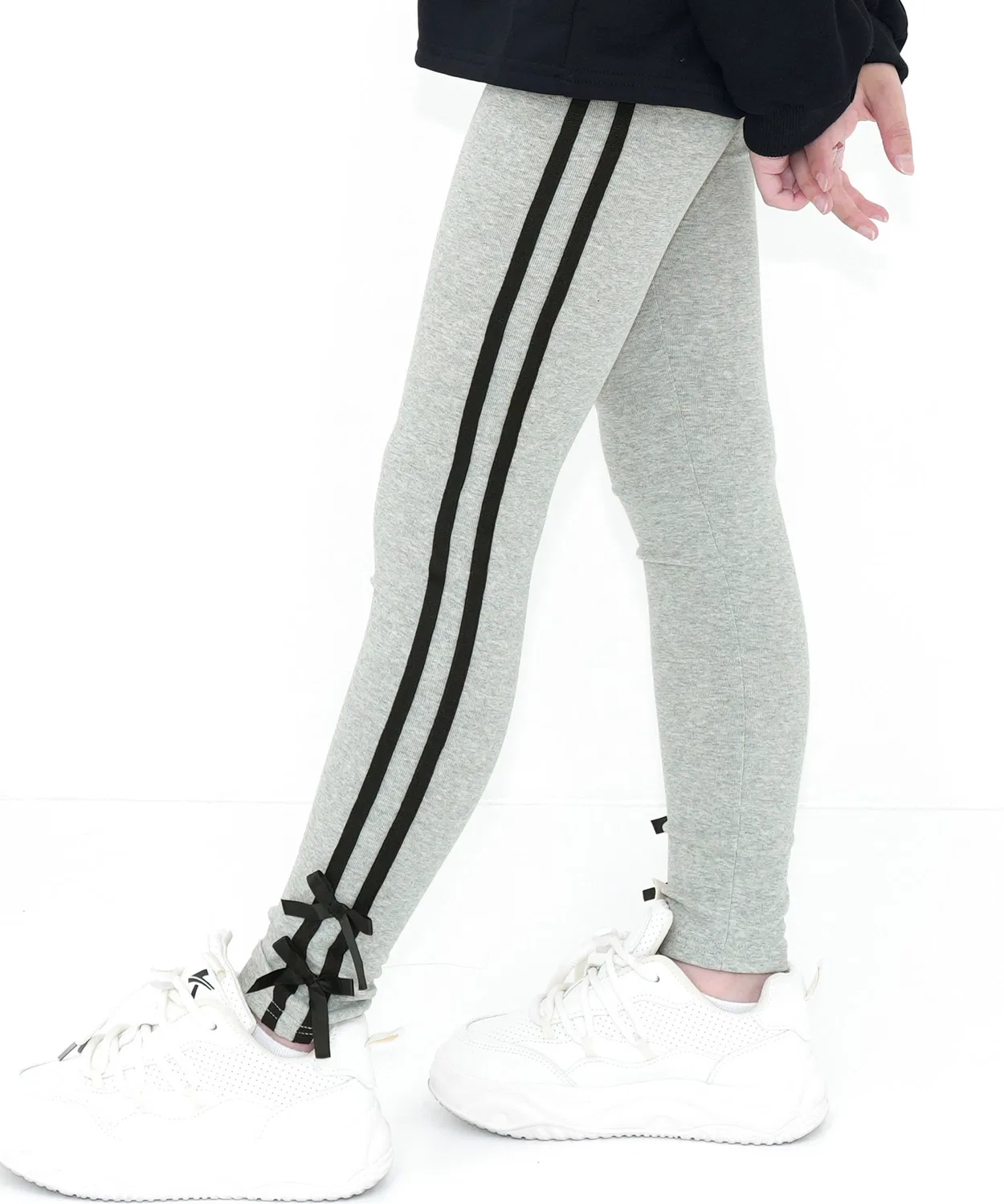 Легинсы с лентой и линиями, хлопковые, серый меланж