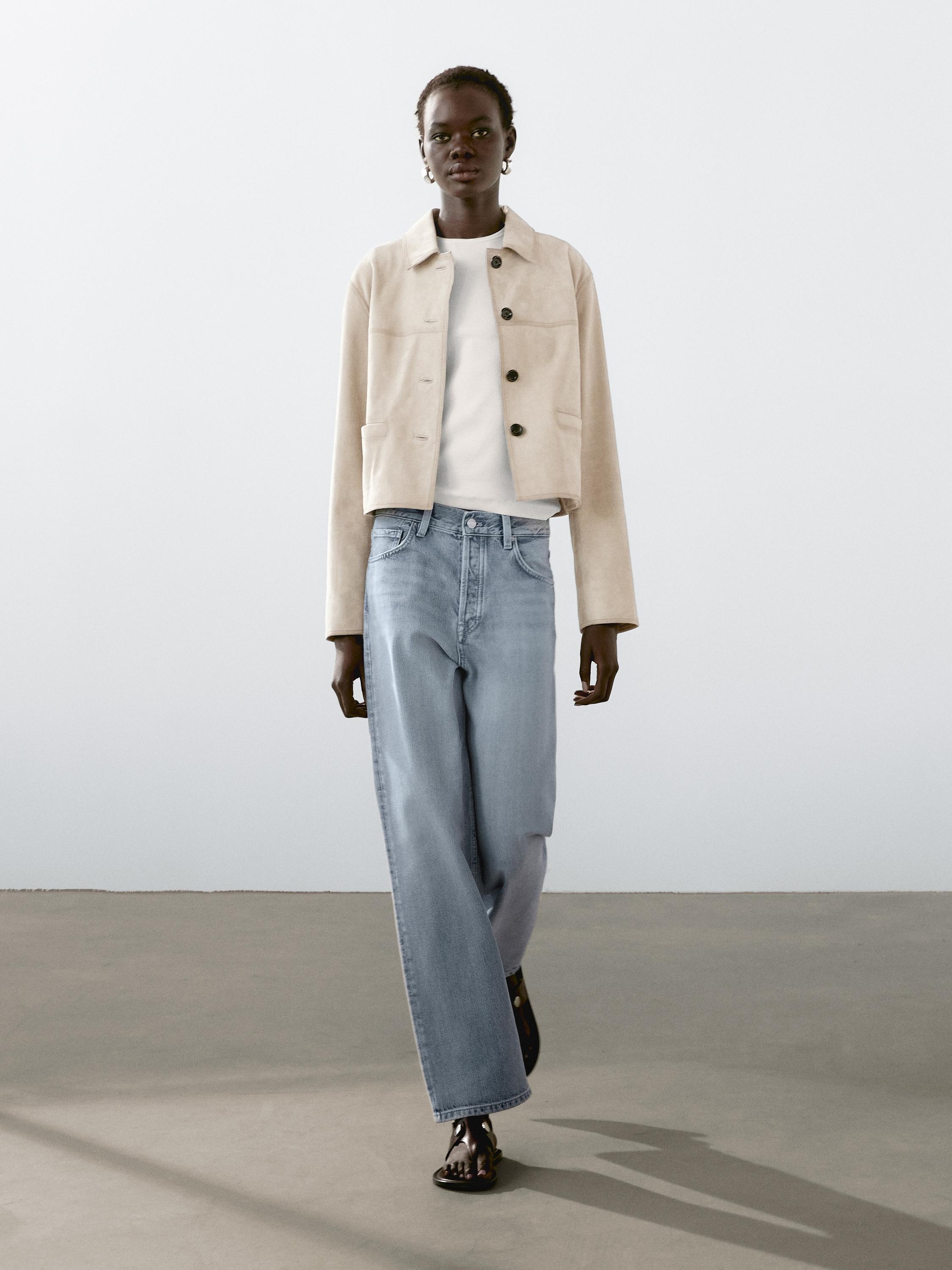 

Короткая замшевая куртка с отстрочкой Massimo Dutti, Ice