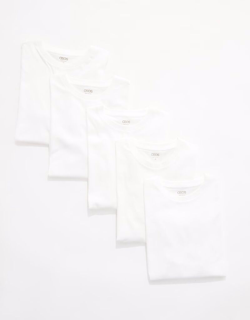 

Футболки ASOS DESIGN Essential, 5 пар, с круглым вырезом, белого цвета