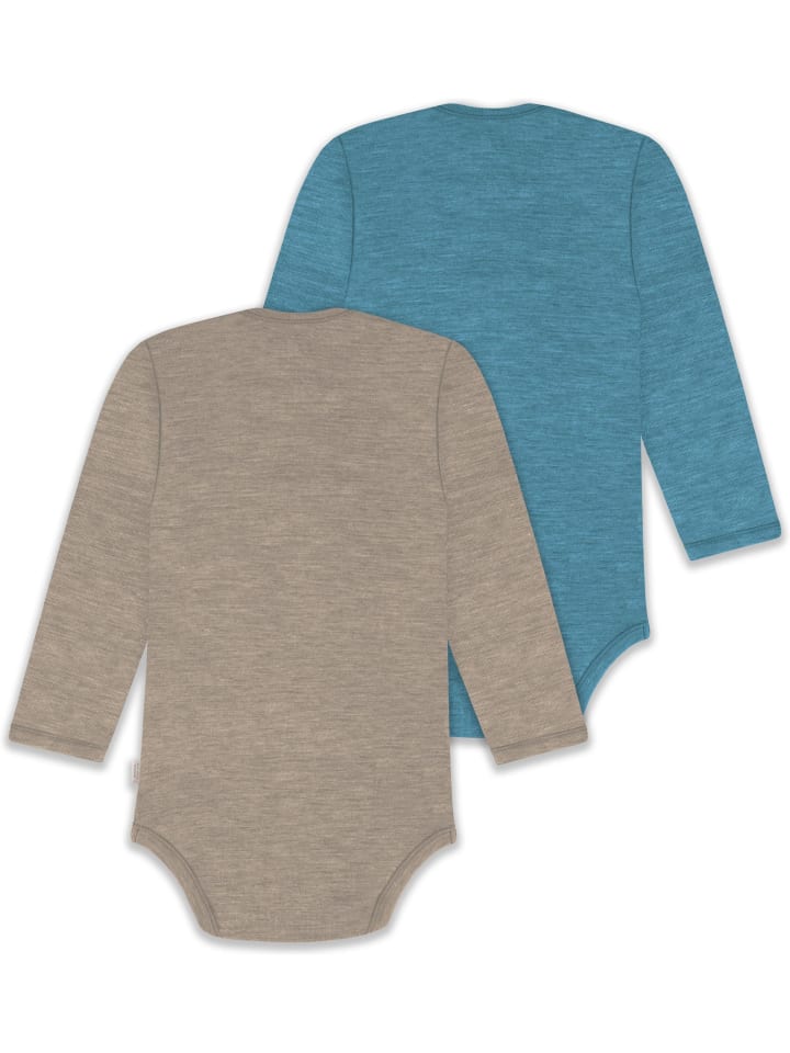 Normani Outdoor Sports Комплект из 2 детских боди с длинными рукавами из мериносовой шерсти, цвет Окленд, бежевый/синий — фото 2