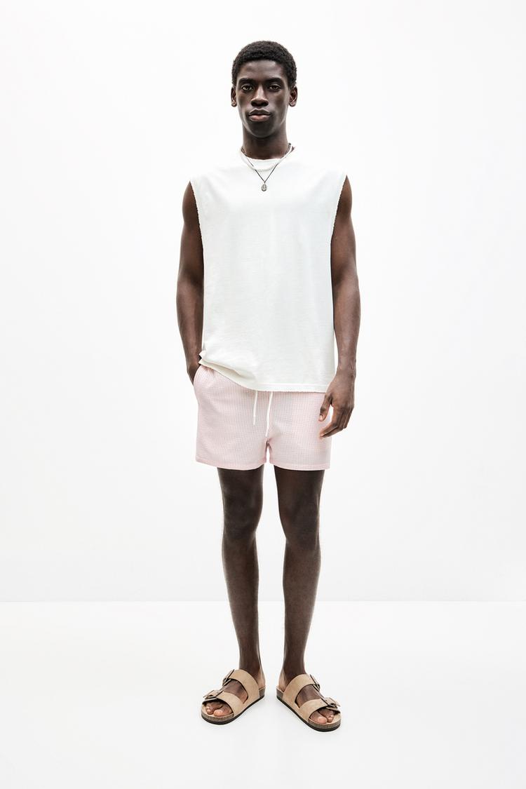 

Плавки полосатые из ткани сирсакер Pull And Bear, розовый