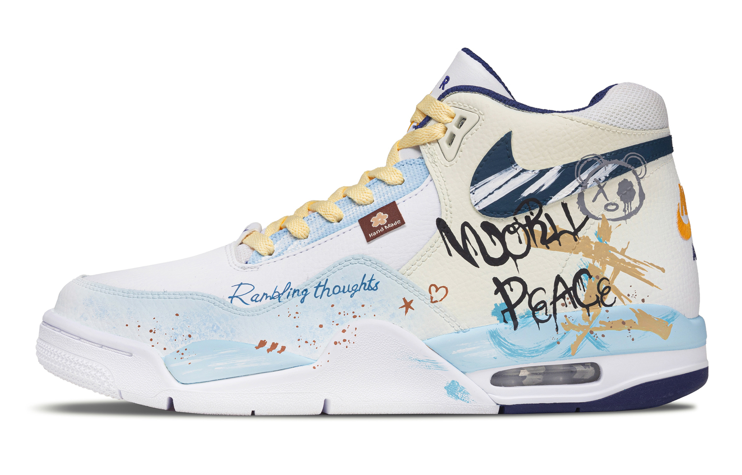 

Nike Кроссовки баскетбольные мужские Flight Legacy Lazy Bear Mid top Vintage бело-сине-желтые