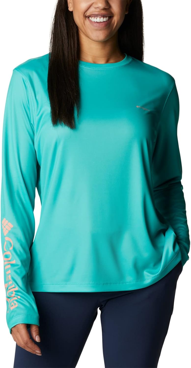 

Женская футболка Columbia Tidal Tee PFG Hook-up Ls, Electric Turquoise/Sun Glow Gradient, Синий, Женская футболка Columbia Tidal Tee PFG Hook-up Ls, Electric Turquoise/Sun Glow Gradient