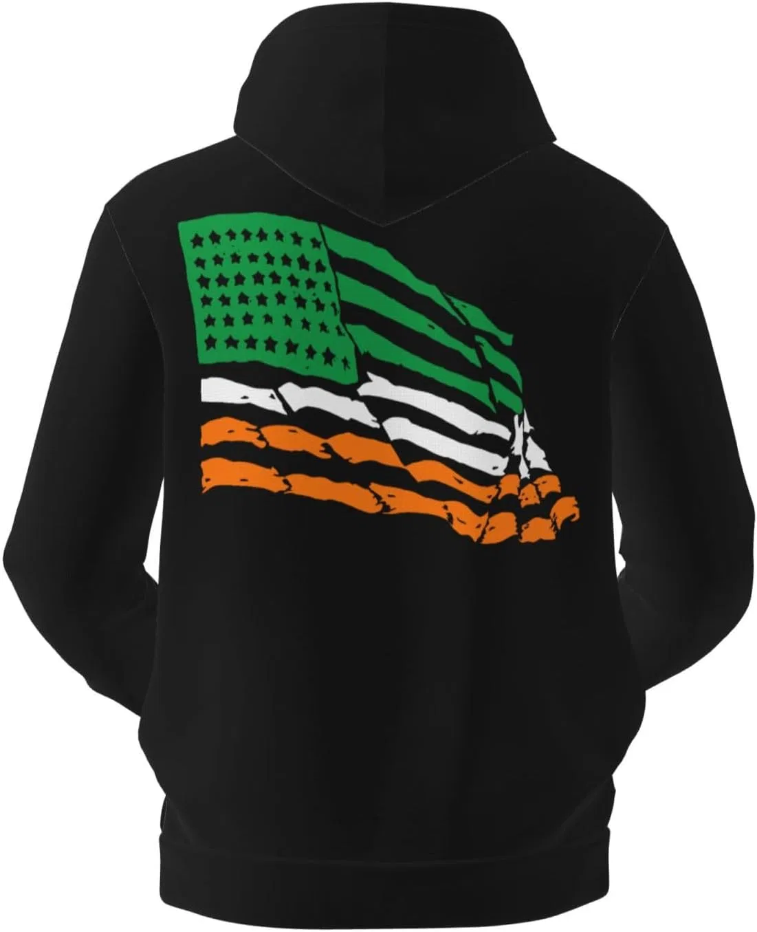 Мужской флисовый худи с капюшоном и карманом Ireland Irish America Flag Pullover Sweater Generic, черный — фото 3