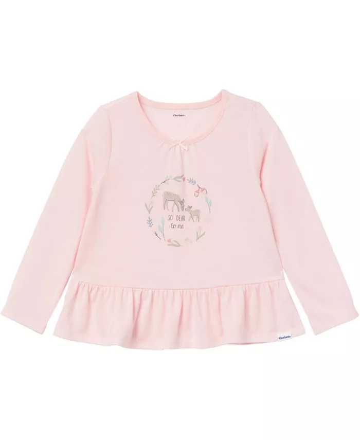 Пижамный комплект для девочек Toddler Girls 2-Piece Peplum Pajama Set Gerber, розовый — фото 4