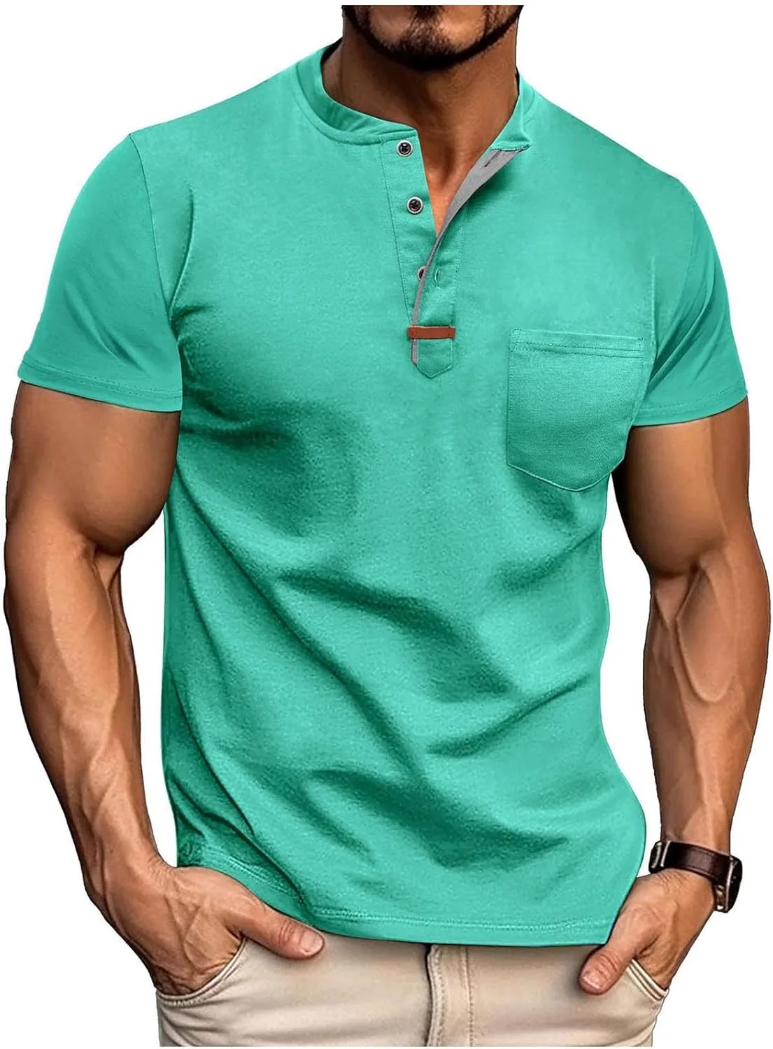 

Футболка мужская Henley с коротким рукавом, Slim Fit