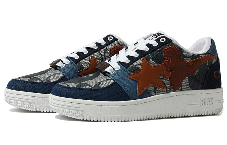 Coach X Bape Стильные женские кроссовки для скейтбординга с низким верхом, синие A Bathing Ape — фото 3