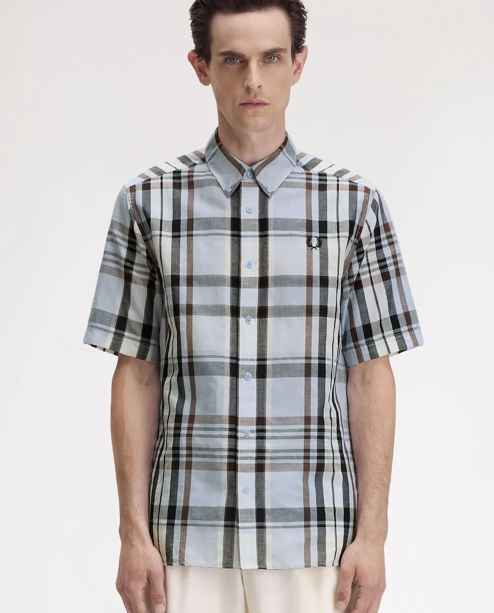 

Мужская короткая рубашка в клетку Fred Perry, синий/серый