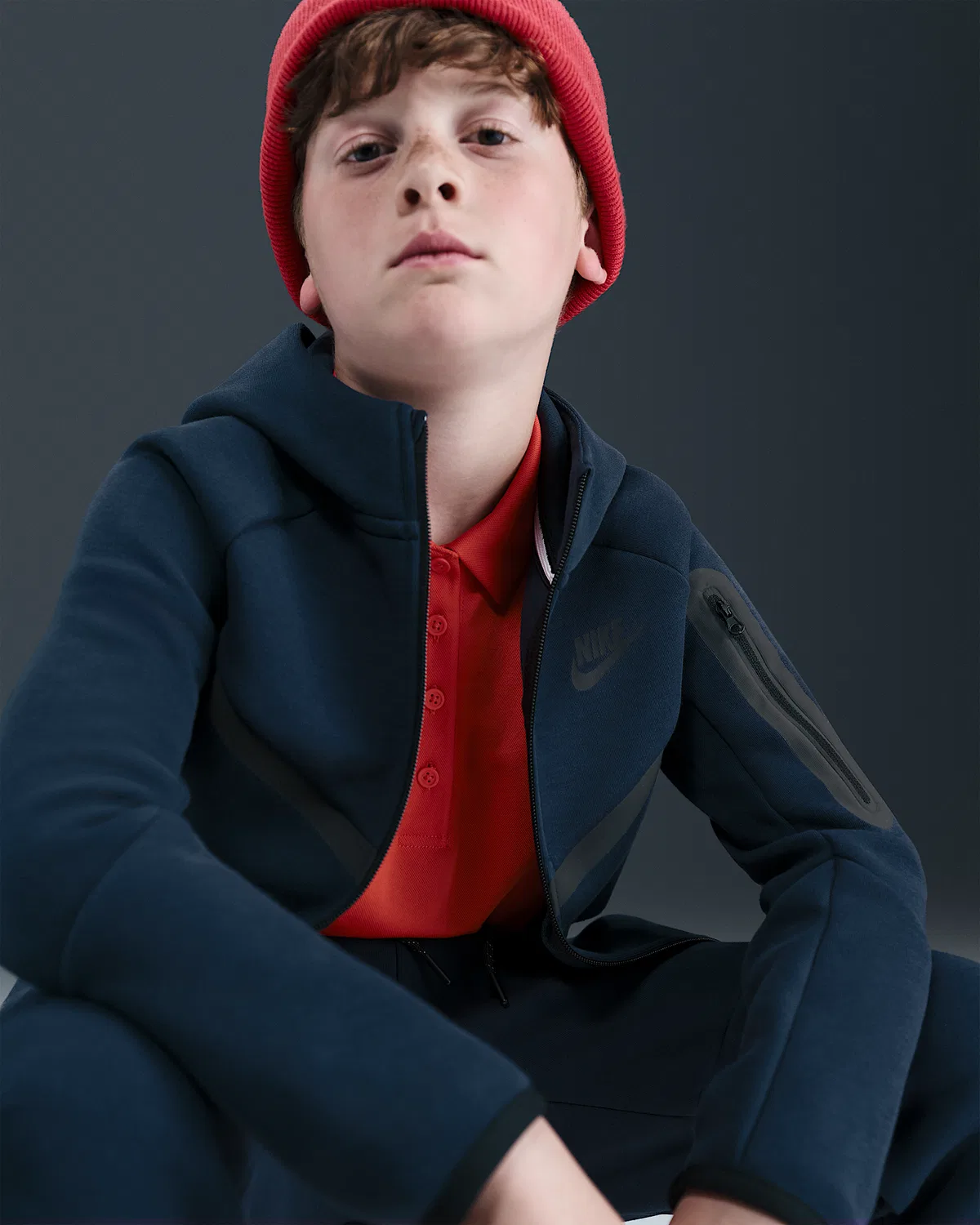 Детская худи Nike Sportswear Tech Fleece на молнии, Obsidian/Black/Black — фото 3