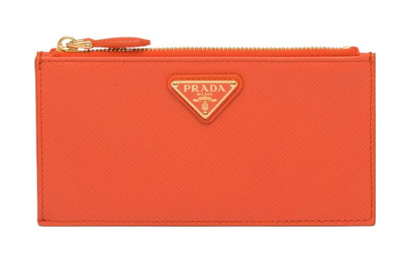 

PRADA Женский оранжевый картхолдер из сафьяновой кожи
