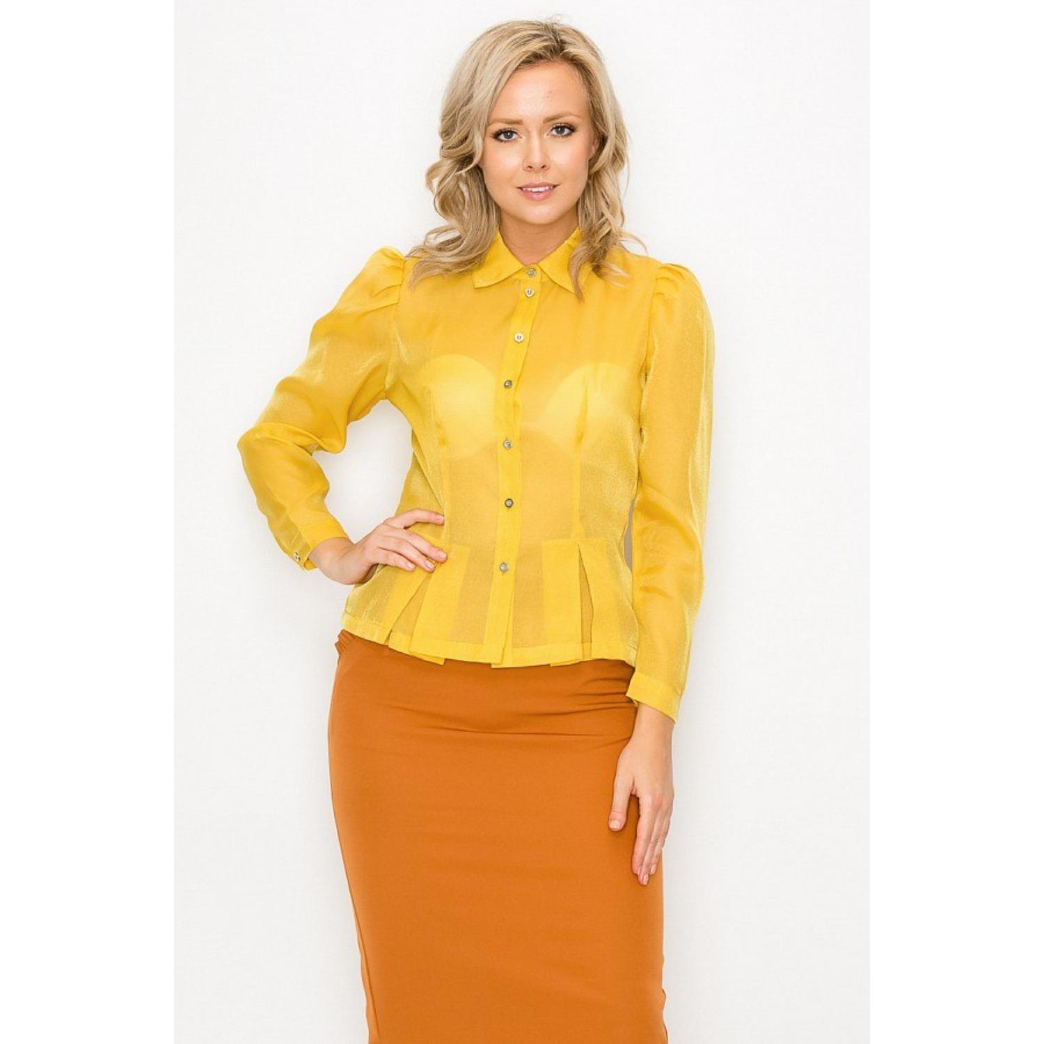

Блузка из органзы с длинными рукавами и складками FASHNZFAB, цвет mustard